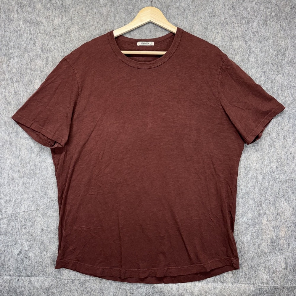Buck‎ Mason Men's XL Slub Cotton Curved Hem Crew Neck T-Shirt Maroon BM11001